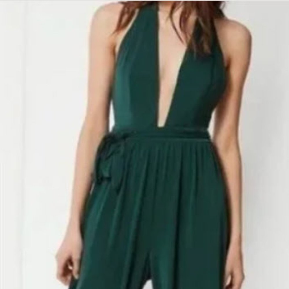 Urban Outfitters UO Daria Plunging Tie Jumpsuit- Green, perfect condition!